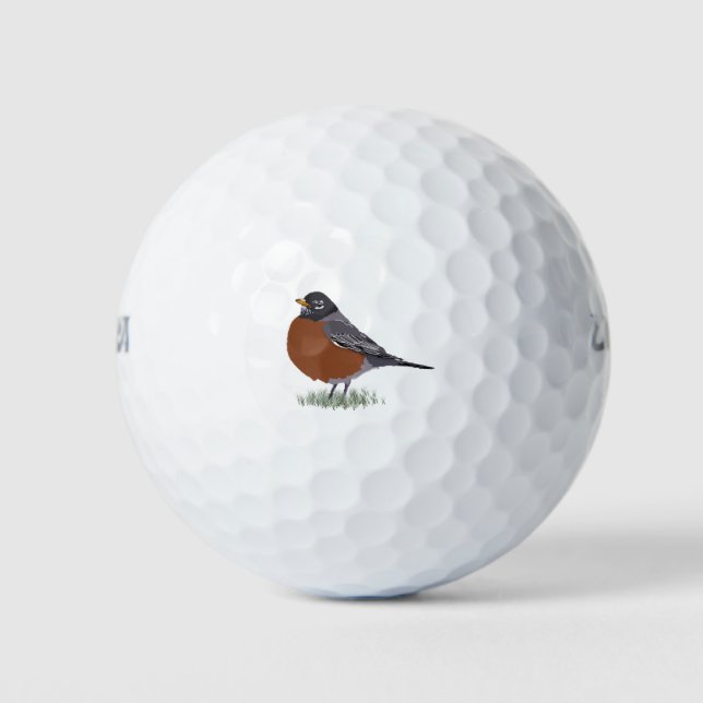 Red Breasted American Robin Digitally Drawn Bird Golf Balls (Front)