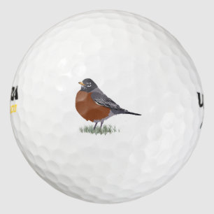 Red Breasted American Robin Digitally Drawn Bird Golf Balls