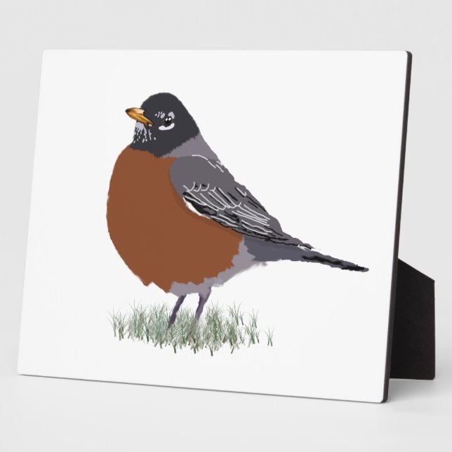 Red Breasted American Robin Digitally Drawn Bird Plaque (Side)