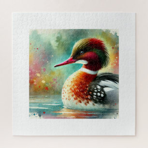 Red Breasted Merganser 290824AREF103 - Watercolor Jigsaw Puzzle