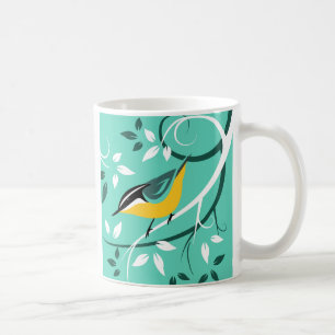 Red Breasted Nuthatch On Teal Coffee Mug
