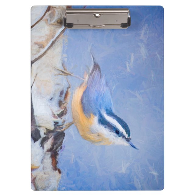 Red-Breasted Nuthatch Painting Original Bird Art Clipboard (Front)
