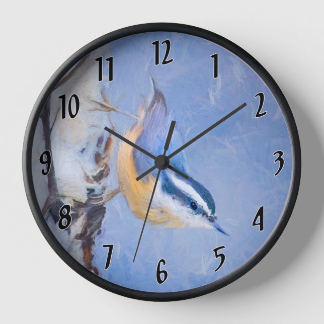 Red-Breasted Nuthatch Painting Original Bird Art Clock (Front)