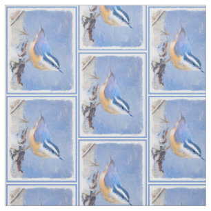 Red-Breasted Nuthatch Painting Original Bird Art Fabric