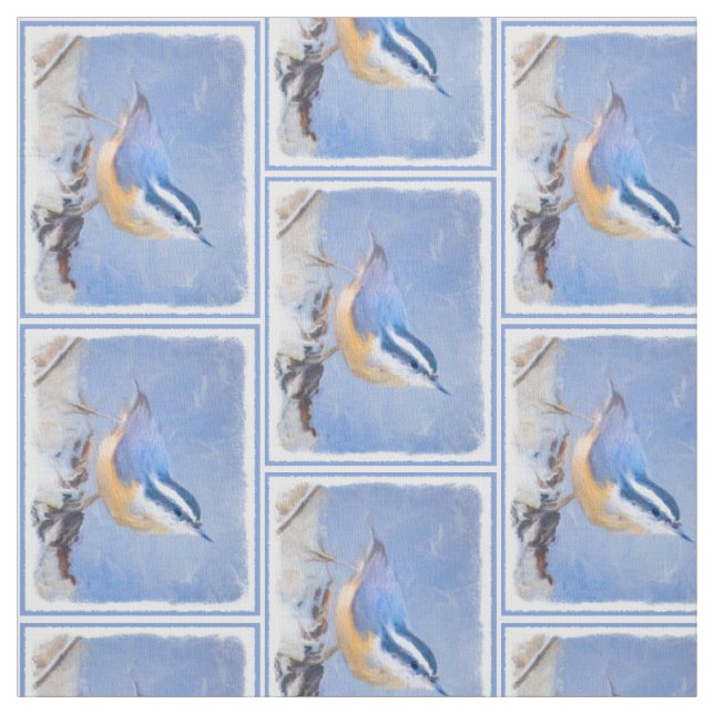 Red-Breasted Nuthatch Painting Original Bird Art Fabric (Swatch)