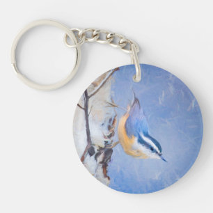 Red-Breasted Nuthatch Painting Original Bird Art Key Ring