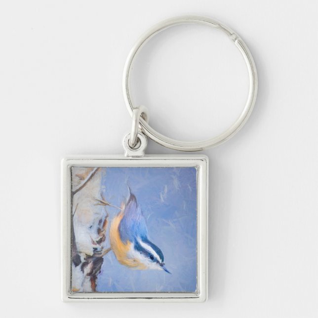 Red-Breasted Nuthatch Painting Original Bird Art Key Ring (Front)