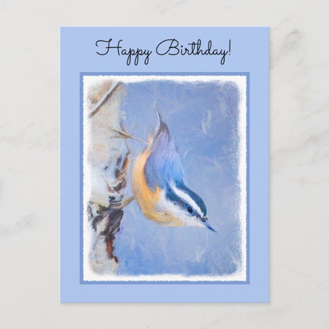 Red-Breasted Nuthatch Painting Original Bird Art Postcard (Front)