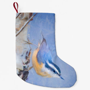 Red-Breasted Nuthatch Painting Original Bird Art Small Christmas Stocking