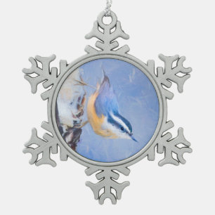 Red-Breasted Nuthatch Painting Original Bird Art Snowflake Pewter Christmas Ornament
