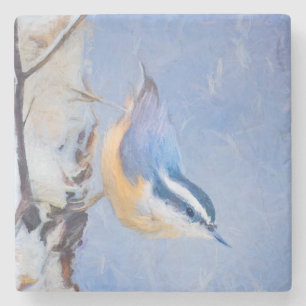 Red-Breasted Nuthatch Painting Original Bird Art Stone Coaster
