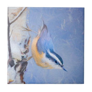 Red-Breasted Nuthatch Painting Original Bird Art Tile