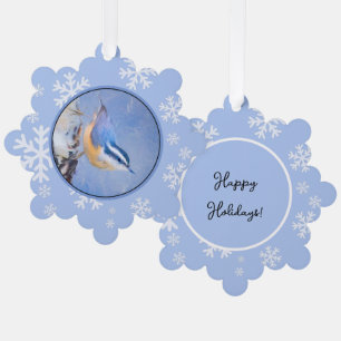 Red-Breasted Nuthatch Painting Original Bird Art Tree Decoration Card