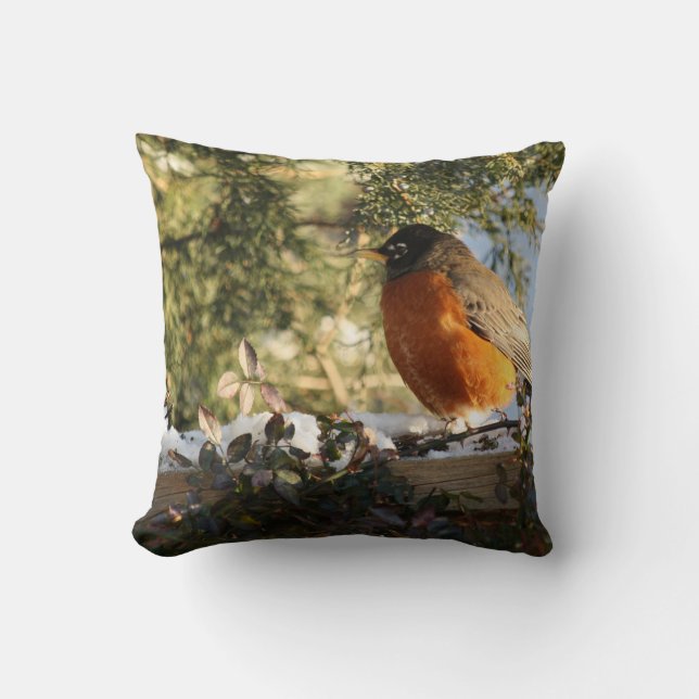 Red Breasted Robin Bird Cushion (Front)