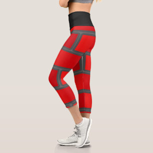 Red Brick And Black Design  Capri Leggings