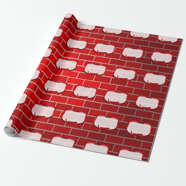 Red Brick Background With Red Ribbon Tag Wrapping Paper (Unrolled)