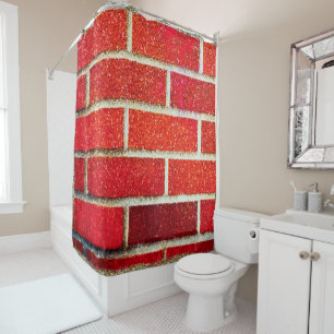 Red Brick & Glitter Holiday Party Modern Glam Chic Shower Curtain
