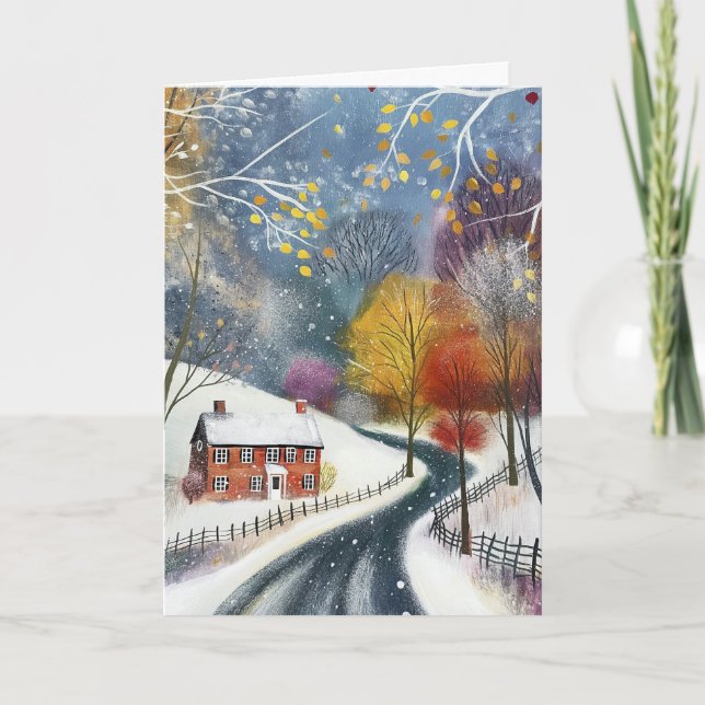 Red Brick House in Snow Hello Greeting Card (Front)