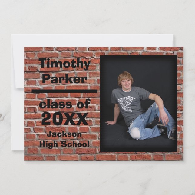 Red Brick with Photo - Graduation Announcement (Front)