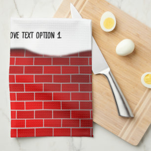Red Brick with Snow Drift Christmas Tea Towel