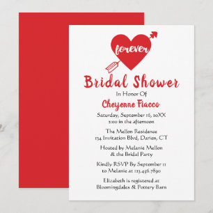 Red Bridal Shower Heart Modern Wedding Romantic Invitation