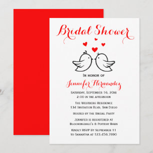 Red Bridal Shower Lovebirds & Hearts Wedding Invitation