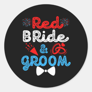 Red Bride And Groom Funny Wedding Marriage Party 4 Classic Round Sticker