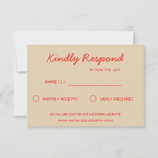 red Bright Colourful Retro Fun Funky Wedding RSVP Card (Front)