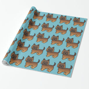 Red Brindle Cairn Terrier Cartoon Dog Pattern Blue Wrapping Paper