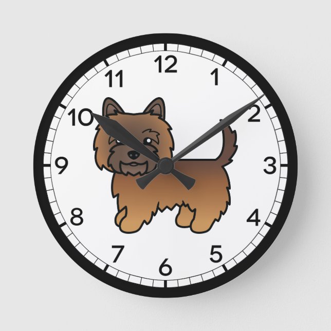 Red Brindle Cairn Terrier Dog Cute Illustration Round Clock (Front)