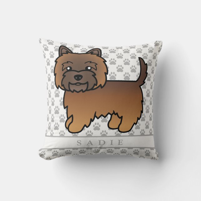 Red Brindle Cairn Terrier Dog Illustration & Name Cushion (Front)