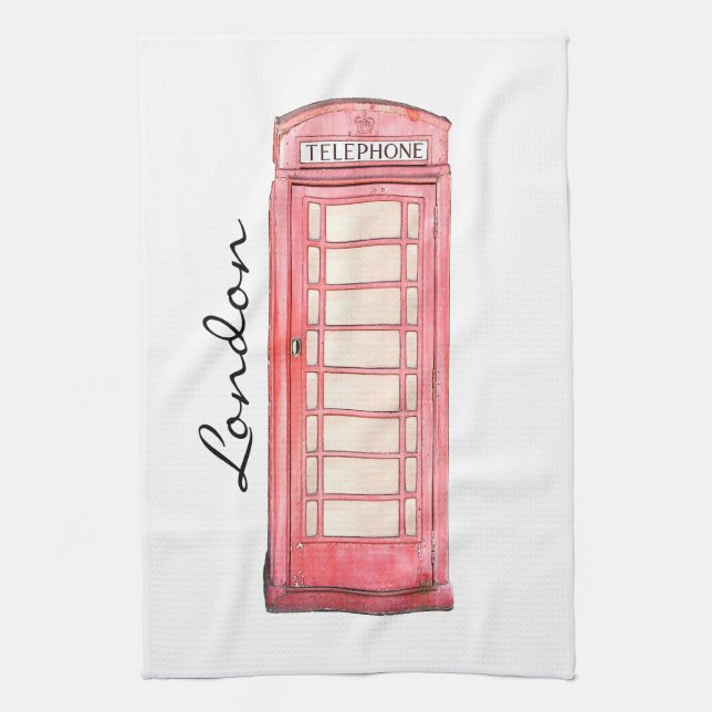 Red British phone booth - kitchen towel (Vertical)