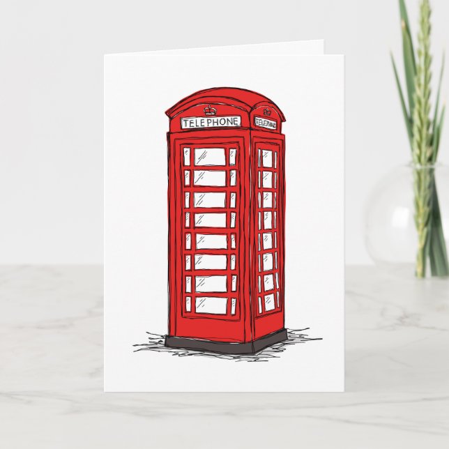 Red British phone box booth folded Card (Front)