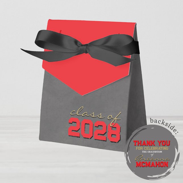 Red & Bronze Gold Chalkboard Graduation Gift Boxes (Red & Bronze Gold Chalkboard Graduation Favor Boxes. With Personalization on Back)