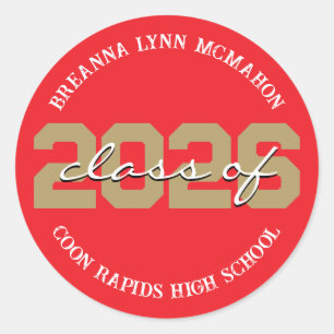 Red & Bronze Gold Personalised Graduation Stickers