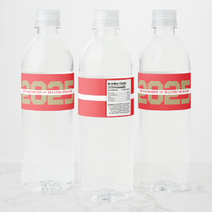 Red & Bronze Gold Personalised Graduation Water Bottle Label