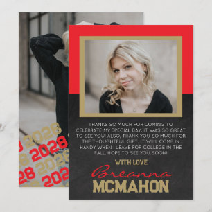 Red & Bronze Graduation Photo Thank You Card