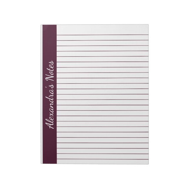 Red Brown 8.5x11 Letter Size Left Vertical Name Notepad (Rotated)
