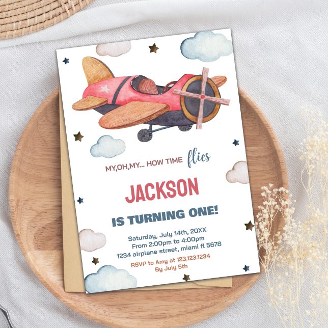 Red Brown Aeroplane Birthday Invitations (Red Brown Airplane Birthday Invitations)