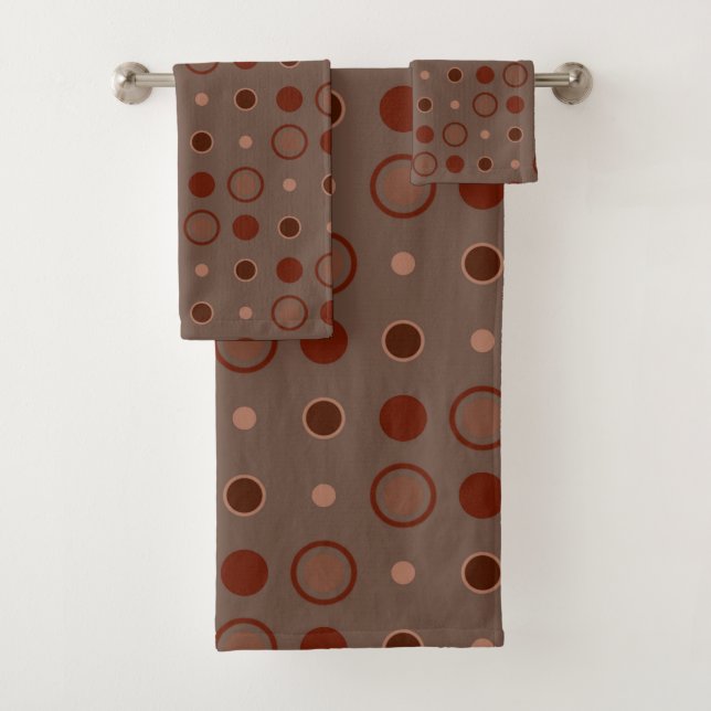 Red, brown and Rust dots Bath Towel Set (Insitu)