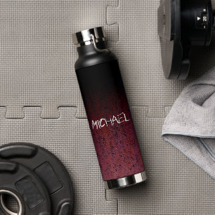 Red Brown Black Ombre Rust Metal Custom name Water Bottle
