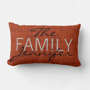 Red-brown Burlap Rustic Linen Monogram Lumbar Cushion