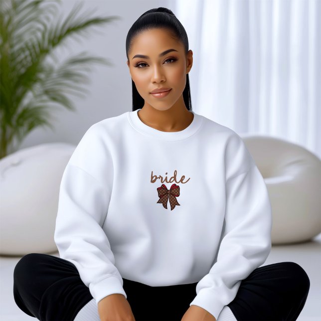 Red + Brown Checkered Bow BRIDE Sweatshirt (Great for gifting or Group Outfits)