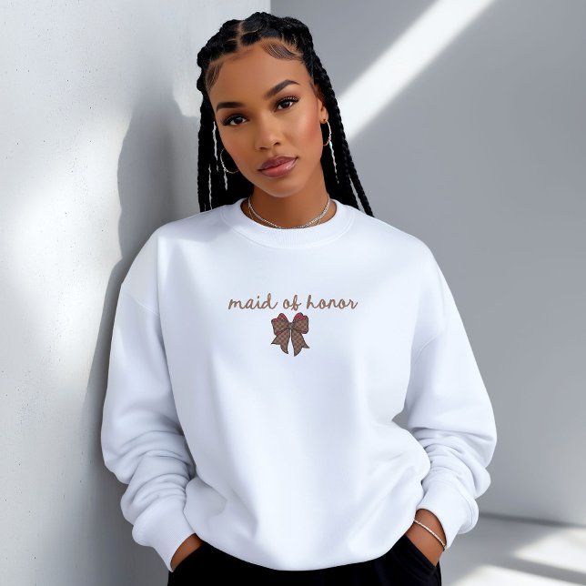 Red + Brown Checkered Bow MAID OF HONOR Sweatshirt (Creator Uploaded)