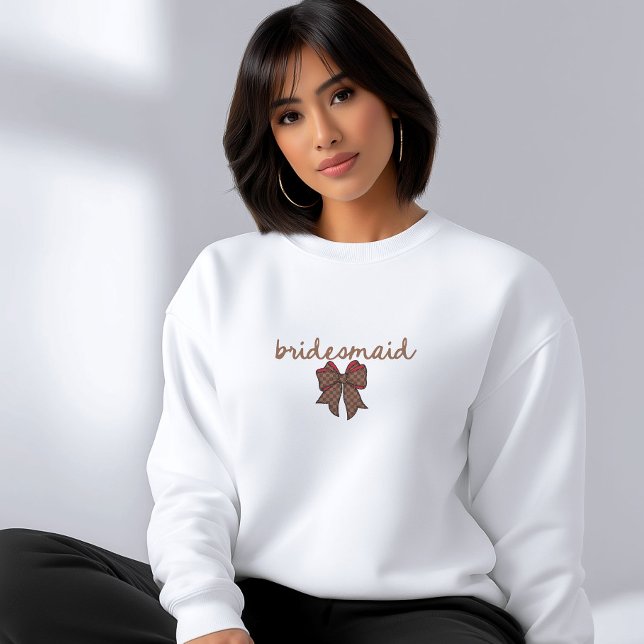 Red + Brown Checkered Coquette Bow BRIDESMAID Sweatshirt (Luxury Bow Bridesmaid)