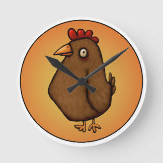 Red Brown Chicken Standing Tall Round Clock