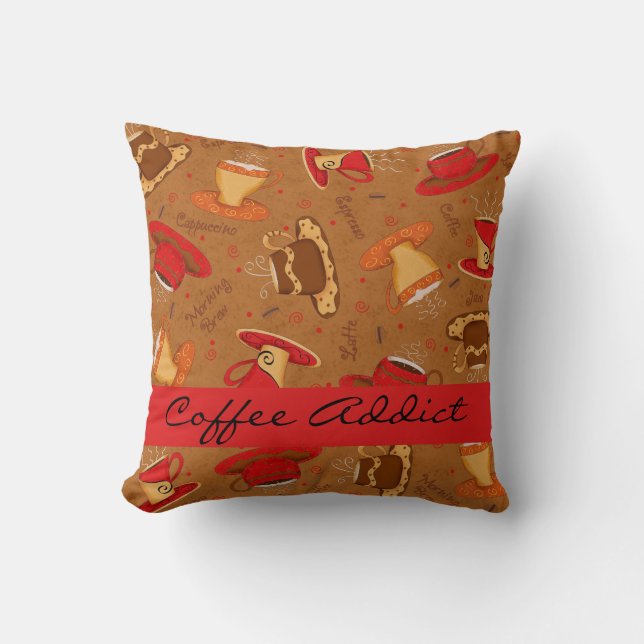 Red & Brown Coffee Cup Coffee Addict Custom Cushion (Front)