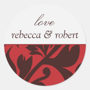 Red Brown Damask Custom Name Wedding Invite Seals