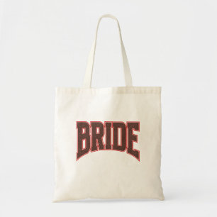 Red + Brown Faux Glitter Varsity BRIDE Tote Bag