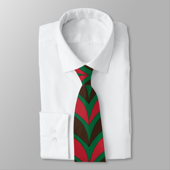 Red Brown Green Abstract Geometric Pattern Tie (Tied)